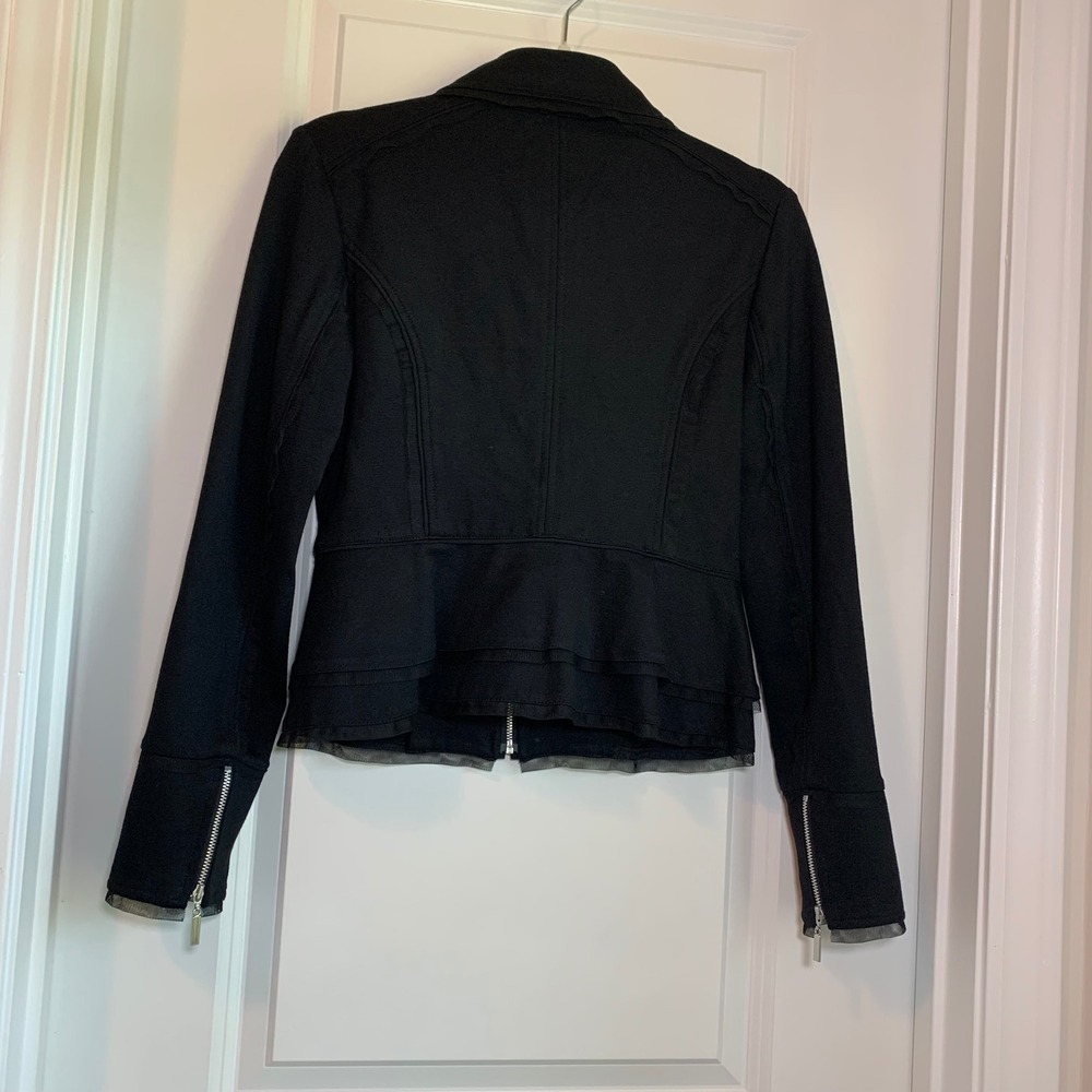 WHBM Military Peplum Jacket Mesh Trim Black Size 4 New $128 - Picture 3 of 10